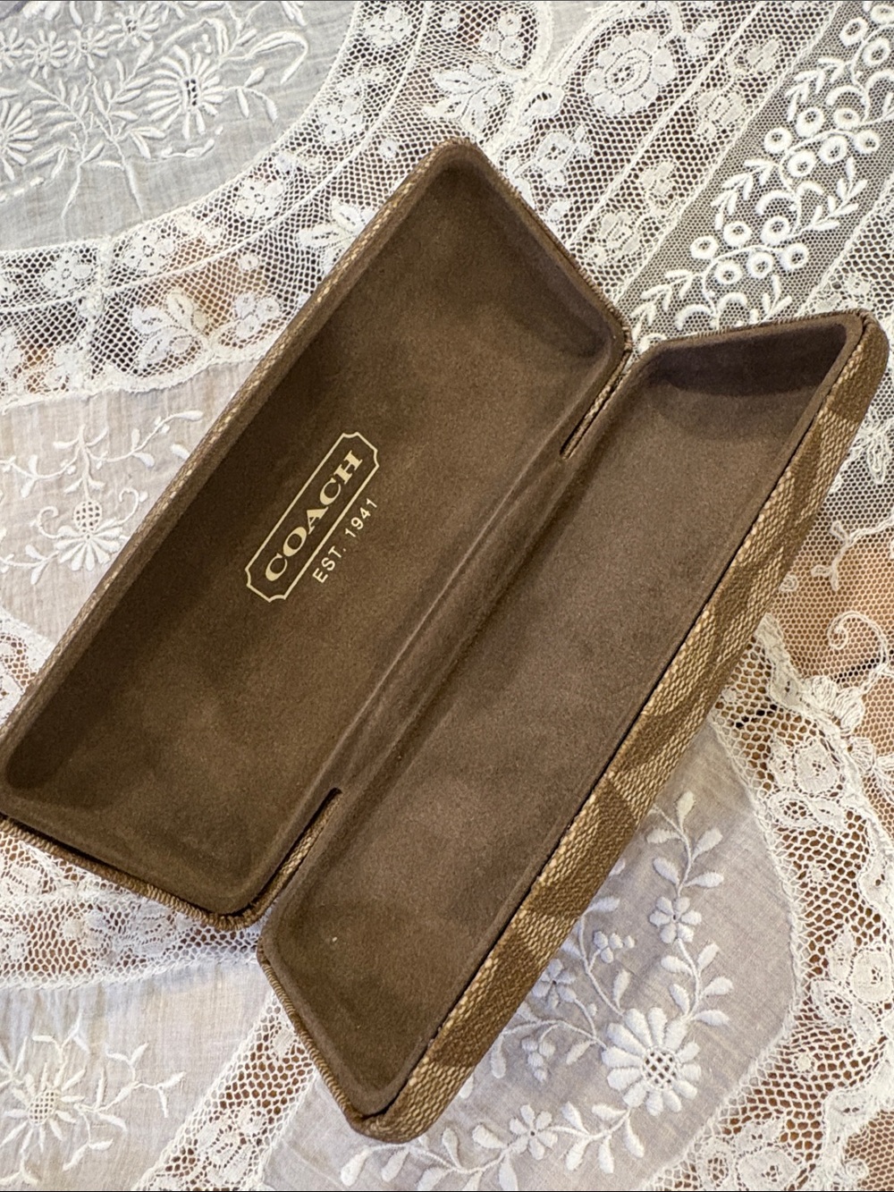 COACH Brown Textured Signature Eyewear Case